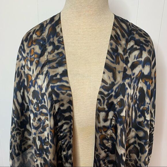 Leopard Print Wrap Ruana Chicos Brown Tan Blue OSFA One Size Poncho - Picture 2 of 8